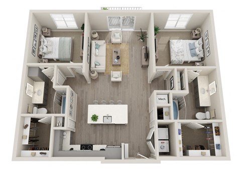 Floor plan for 2 beds, 2 baths, 1145 sqft